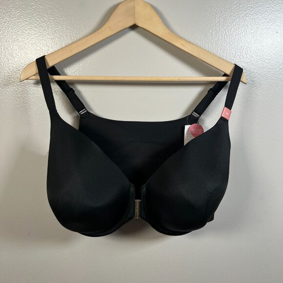 Cacique Lightly Lined Full Coverage Bra Size 38 H Black Front Closure Underwire - Picture 1 of 9